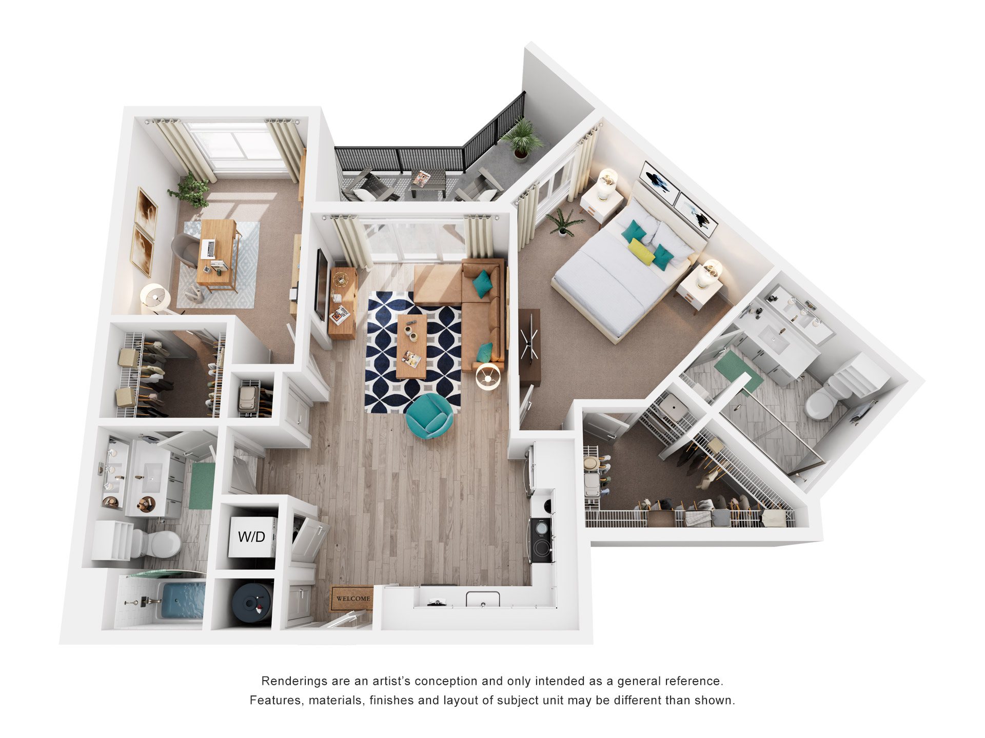 Floor plan for 2 beds, 2 baths, 1011 sqft